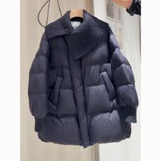 批发藏蓝色针织披肩泡芙设计感2025<b class='q'>冬</b>季新款气质中长保暖棉服棉衣外套