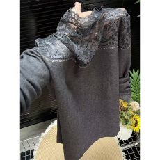 批发大码法式半高领蕾丝拼接针织衫女秋<b class='q'>冬</b>显瘦高级感温柔气质长袖上衣