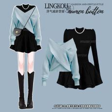 批发大码秋<b class='q'>冬</b>小香风套装裙女设计感针织毛衣韩系气质显瘦连衣裙两件套