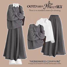 批发小个子大方得体气质通勤穿搭长袖连衣裙女2025年<b class='q'>冬</b>季新款灰色裙裤