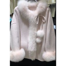 批发2025新款气质优雅双面毛呢保暖外套加厚宽松千金感粉色<b class='q'>短款</b>大衣