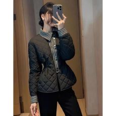 批发棉服女款<b class='q'>冬</b>季高端设计感巨好看气质收腰保暖黑色菱格纹夹棉厚外套