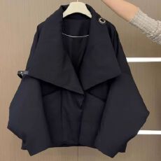 批发大码潮流黑色短款翻领落肩袖棉服2025<b class='q'>冬</b>季高级感显瘦保暖加厚外套