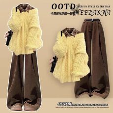 批发冬<b class='q'>装</b>一整套美拉德穿搭韩系针织毛衣内搭衬衫气质显瘦休闲<b class='q'>裤</b>三件套