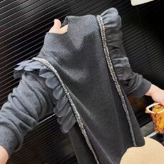 批发法式洋气设计感<b class='q'>荷叶边</b>针织衫女2025秋冬胖MM百搭修身显瘦大码<b class='q'>毛衣</b>