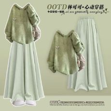 批发韩系多巴胺穿搭连帽针织毛衣秋冬时尚套<b class='q'>装</b>宽松阔腿休闲<b class='q'>裙裤</b>两件套