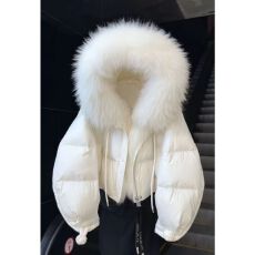 批发白色大毛领连帽泡芙棉服女2025冬季新款宽松显瘦<b class='q'>短</b>款保暖棉衣外套