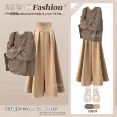 批发极简风针织灰色套装女装秋冬季氛围感宽松上衣高级感半身裙两件套