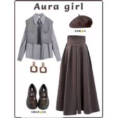 批发学院风<b class='q'>大码</b>秋季新款时尚减龄套装气质马甲显瘦衬衫搭配洋气半身裙