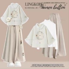 批发新中式冬季套装女2026新款改良版中国风外套<b class='q'>打底</b>衫显瘦<b class='q'>裙裤</b>三件套