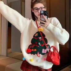 批发圆领圣诞毛衣女2025新款冬季设计感小众奶fufu慵懒风减龄针织衫