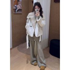 秋冬季穿搭2026新款大码韩系洋气外套显瘦针织衫毛衣休闲裤三件套