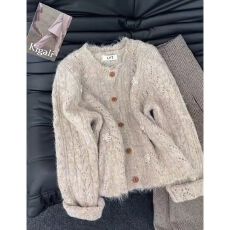 批发韩系圆领镂空花边针织开衫女早<b class='q'>秋</b>季2025新款时尚百搭减龄毛衣外套