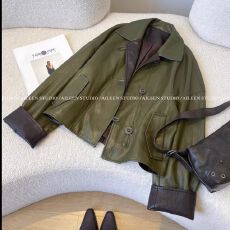 批发美式复古撞色夹克皮衣外套女<b class='q'>秋</b>季高级感短款百搭休闲洋气长袖上衣