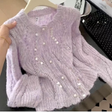 批发2026<b class='q'>秋</b>冬季新款时尚设计感镂空装饰针织开衫女装独特漂亮气质上衣