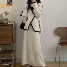 批发大码女装秋冬穿搭高级感套装不规则针织上衣胖MM显瘦半身裙两件套