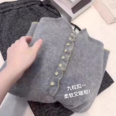 批发高级感慵懒风灰色单排扣针织开衫女秋冬新款超好看卷边高级感毛衣
