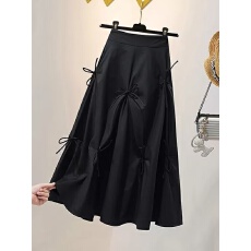 批发黑色蝴蝶结半身裙女2026新款春季大码胖mm时尚遮胯中长款大摆裙子