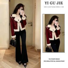 批发小香风红色羊羔绒短外套女2026冬季新款独特漂亮气质加厚上衣