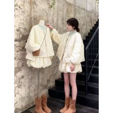 批发入冬穿搭一整套大码胖mm加厚面包服棉衣外套花苞短裙巨好看三件套