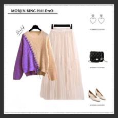 批发大码女装秋季套装女2026新款针织毛衣女遮肉显瘦百搭半身裙两件套