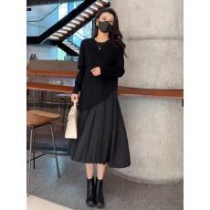 批发大码女装秋冬时尚设计感假两件针织连衣裙胖妹妹遮肉显瘦打底裙子