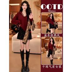 批发韩系polo领复古长袖针织衫女秋冬季设计感时髦巨好看软糯外穿毛衣