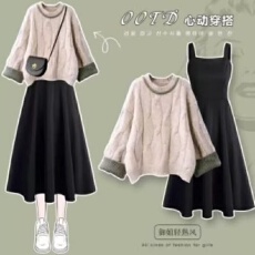 批发冬季穿搭一整套女2026年新款轻熟百搭针织毛衣高级感连衣裙两件套