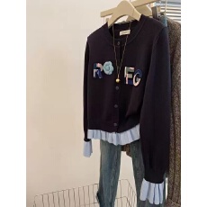 批发假两件撞色长袖气质针织开衫<b class='q'>秋</b>季圆领显瘦洋气韩系高级感减龄上衣