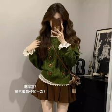 批发大码秋冬圣诞套装女超好看显瘦小众减龄针织毛衣打底衫短裙三件套