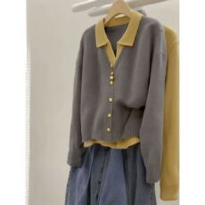 批发慵懒风假两件套装小众设计polo穿搭早秋季小香风<b class='q'>黄色</b>灰色上衣