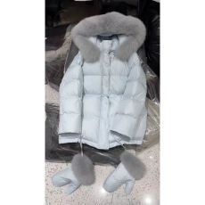 批发韩系蓝色温柔连帽棉服女2026新款初冬季设计感大毛领加厚中长款