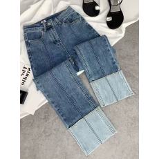 批发复古直筒牛仔裤女2026新款大码宽松梨形身材高腰显瘦拼接九分裤