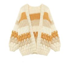 批发少女风设计感条纹百搭针织开衫韩系慵懒<b class='q'>甜美</b>毛衣宽松显瘦减龄上衣