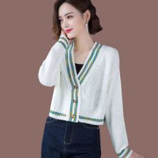 批发条纹开衫外套女2025秋冬季新款韩版<b class='q'>甜美</b>小众设计感显瘦百搭上衣