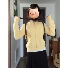 批发慵懒风圆领奶<b class='q'>黄色</b>针织开衫外套女2025春秋季新款韩式软糯毛衣上衣