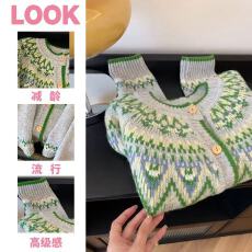 批发韩系<b class='q'>甜美</b>减龄秋装新款慵懒风针织毛衣开衫女短款费尔岛上衣外套