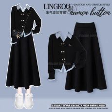 批发<b class='q'>大码</b>秋季设计感套装女小众减龄针织开衫搭配高腰优雅半身裙两件套