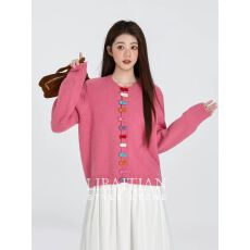 批发韩系慵懒风彩色扣毛衣外套秋冬宽松软糯百搭洋气显瘦针织开衫外套