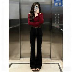 批发时尚套装2025冬季新款韩系设计感V领上衣高腰显瘦牛仔裤两件套女