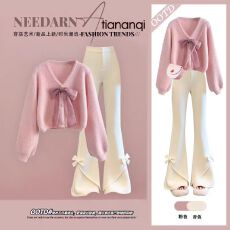 批发小香风套<b class='q'>装</b>冬季新款洋气减龄针织毛衣<b class='q'>女</b>奶系穿搭显瘦休闲裤两件套