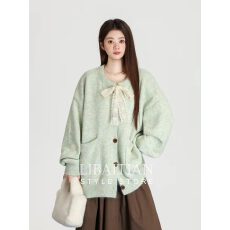 批发时尚韩系温柔蝴蝶结系带毛衣开衫女2026春季新款软糯宽松针织外套