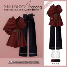 批发2025冬季设计感慵懒风百搭斗篷披肩毛衣外套搭配显瘦牛仔<b class='q'>裤</b>两件套