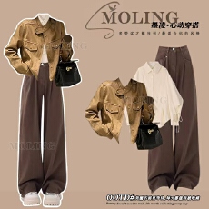 批发2026<b class='q'>春</b>季穿搭一整套女独孤气质设计感外套百搭休闲衬衫裤子三件套