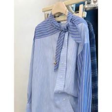 批发气质设计感条纹系长袖衬衫<b class='q'>男</b>女春秋季轻熟风宽松休闲百搭通勤上衣