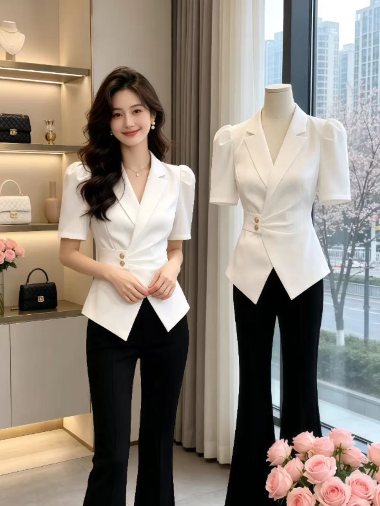 프랑스식 Chic 고급 센스 빛 럭셔리 여성 셔츠 2026 여름 새로운 품격 작은 대중 패션 반팔 외국 가스 맨위