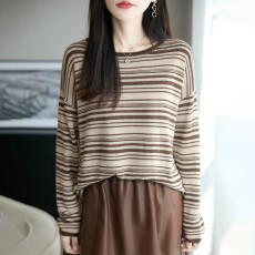 批发大码韩系撞色条纹长袖针织衫女秋季流行的<b class='q'>时尚</b><b class='q'>女装</b>显瘦洋气上衣潮