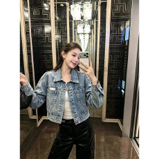 批发秋季排扣短款牛仔<b class='q'>外套</b>女装小众高级感轻奢长袖设计感夹克翻领上衣