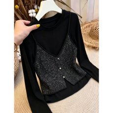 批发法式高级感假两件<b class='q'>吊带</b>背心女大码秋季黑色显瘦气质叠穿<b class='q'>打底衫</b>上衣