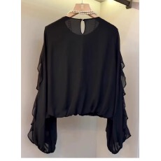 批发高端定制优雅设计感黑色大码上衣女2025秋季新款知性柔软舒适小衫